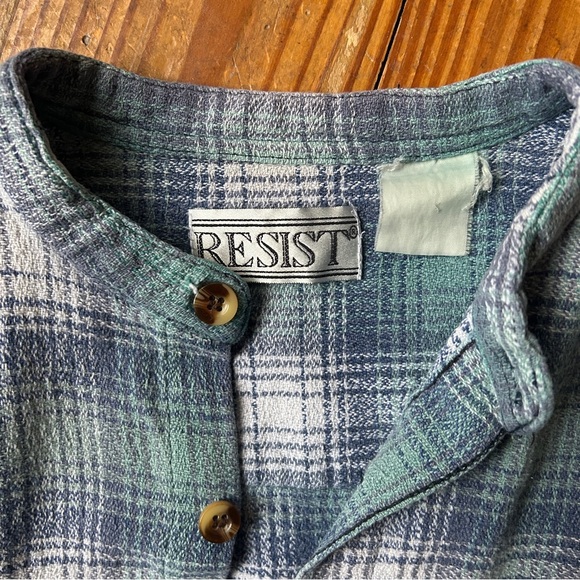 Vintage Blue Resist Mandarin Collar Flannel - Picture 4 of 7